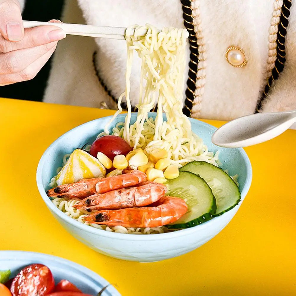 Instant Noodle Bowl with Tableware Large Capacity Environmentally Friendly Wheat Straw Draining Water Bowl Handle Anti-Scalding