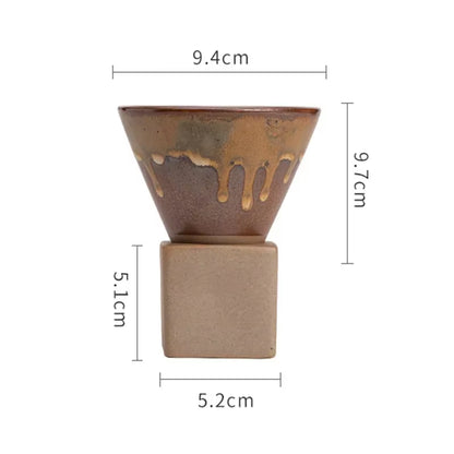 Coarse Pottery Creative Coffee Cup with Base Japanese Retro Conical Ceramic Cups Minimalist Latte Mug Stoneware Master Teacup